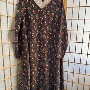 Floral Brown Long Sleeve Dress
